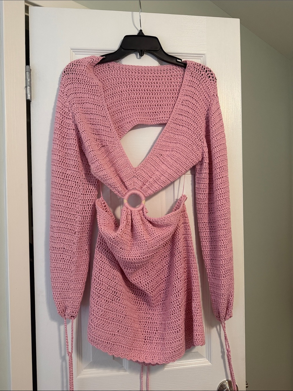 Pink Crochet Open-Back Mini Dress - Picture 2 of 7